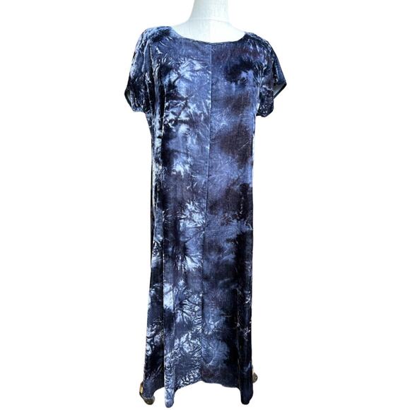 PureJill Dresses & Skirts - Pure Jill Deep Blue Tie-Dyed Velvet Velour Short Sleeve Dress NWT Medium Petite